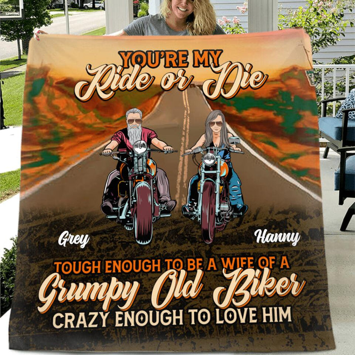 Custom Personalized Couple Biker Pillow Cover & Fleece/ Quilt Blanket - Gift Idea For Couple/ Biker - You're My Ride Or Die