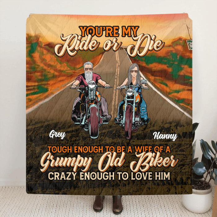 Custom Personalized Couple Biker Pillow Cover & Fleece/ Quilt Blanket - Gift Idea For Couple/ Biker - You're My Ride Or Die