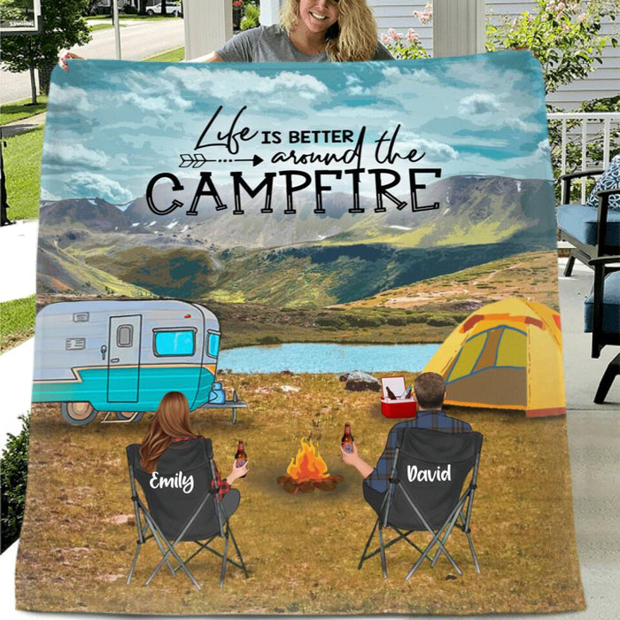 Custom Personalized  Camping In Rocky Mountain National Park Fleece/ Quilt Blanket - Adult/ Couple/ Parents With Upto 3 Kids And 3 Pets - Gift Idea For Family/ Camping Lover - Life Is Better Around The Campfire
