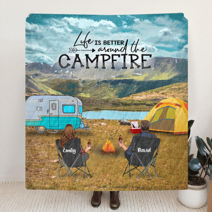Custom Personalized  Camping In Rocky Mountain National Park Fleece/ Quilt Blanket - Adult/ Couple/ Parents With Upto 3 Kids And 3 Pets - Gift Idea For Family/ Camping Lover - Life Is Better Around The Campfire