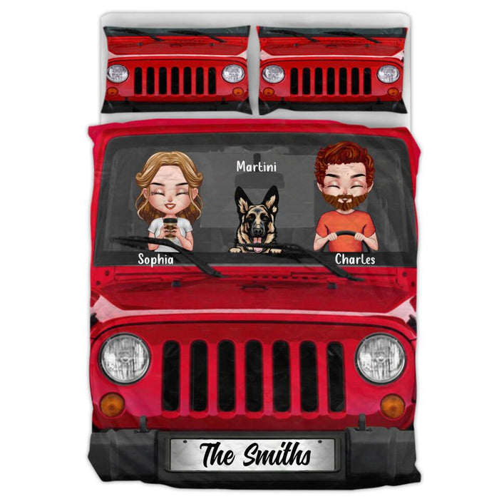 Custom Personalized Off-road Quilt Bed Sets - Gift Idea For Couple  - Couple With Upto 4 Dogs - The Smiths