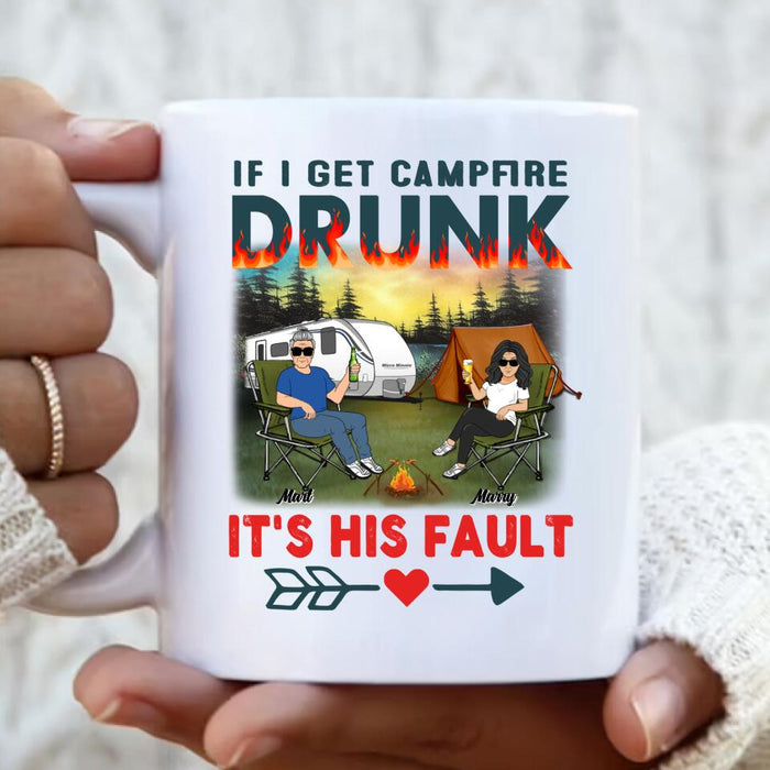 Custom Personalized Husband And Wife Camping Coffee Mug - Gift Idea For Camping Couple - If I Get Campfire Drunk It's Her Fault