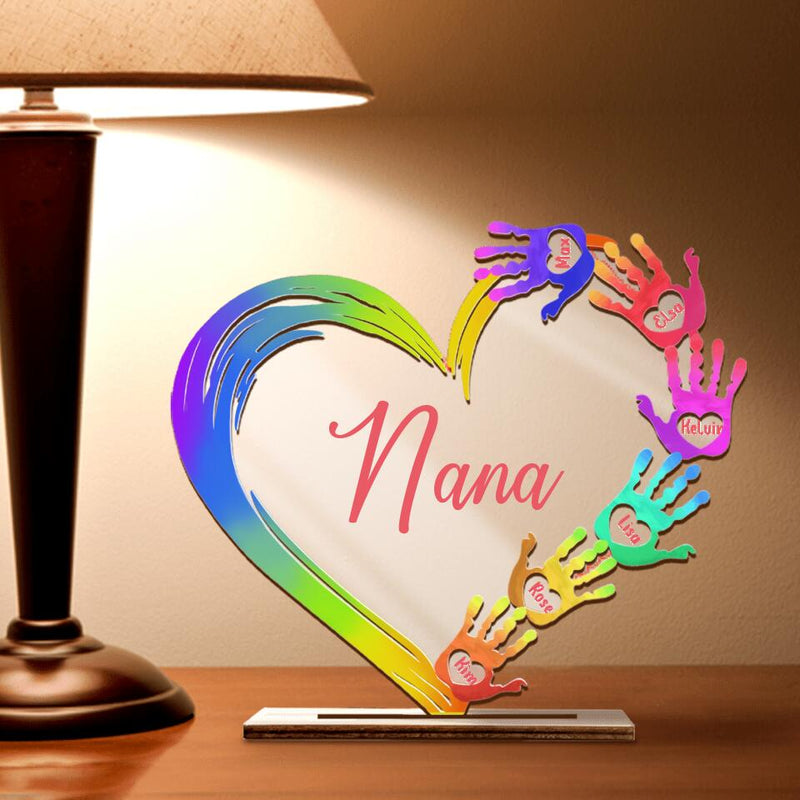Personalized Nana Heart Acrylic Plaque - Up to 7 Kids - Best Gift For Mother's Day