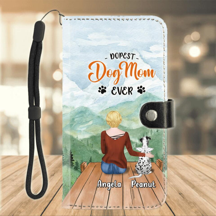 Custom Personalized Dog Mom Flip Leather Purse for Mobile Phone - Upto 5 Dogs - Gift Idea For Dog Lovers - Dopest Dog Mom Ever