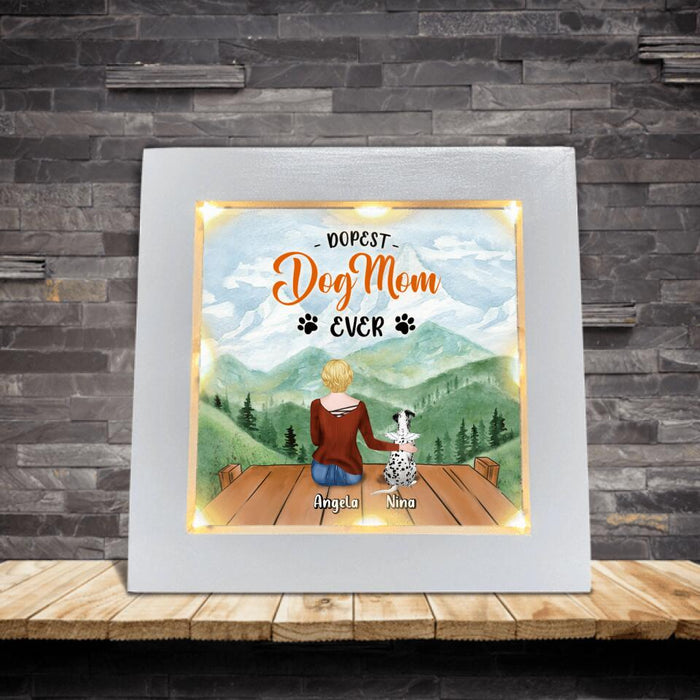Personalized Dog Mom Frame With Led - Up to 5 Dogs - Gift Idea For Dog Lovers - Dopest Dog Mom Ever