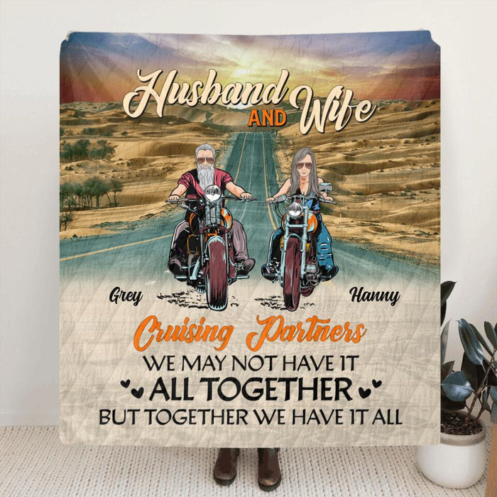 Custom Personalized Biker Couple Single Layer Fleece/ Quilt - Gift Idea From Old Biker To Wife - Husband & Wife Cruising Partners