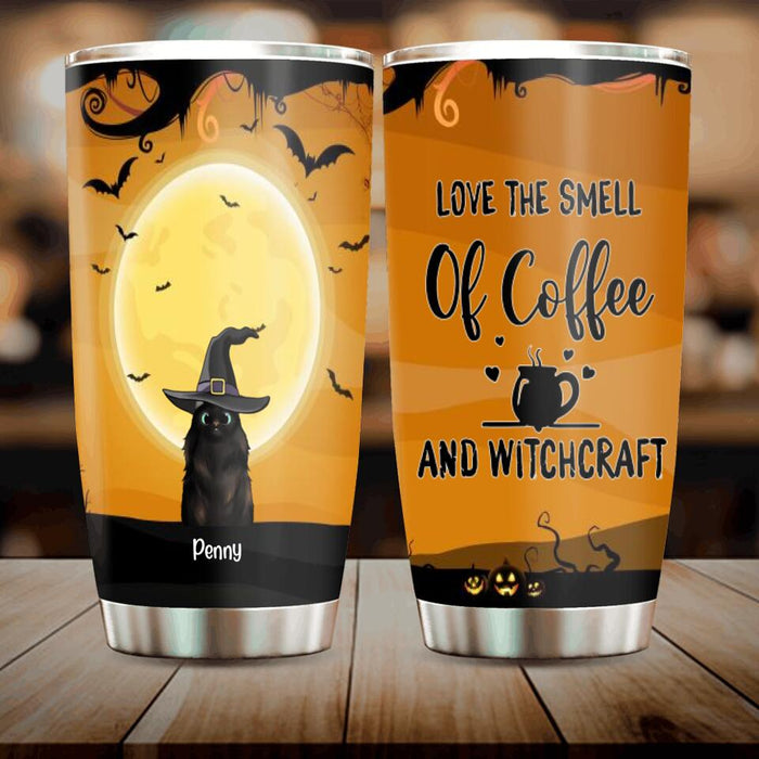 Custom Personalized Halloween Cats Tumbler - Upto 3 Cats - Love The Smell Of Coffee And Witchcraft  - B16ZKZ