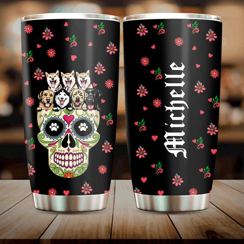 Personalized Sugar Skull Tumbler - Gift for Dog/Cat Lovers - Up to 7 Pets