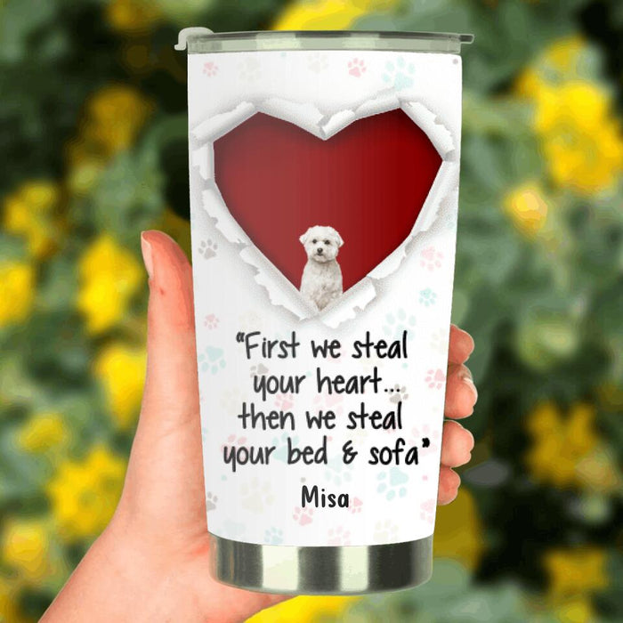 Custom Personalized Dog Tumbler - Gift for Dog Lovers - Up to 3 Dogs - First we steal your heart