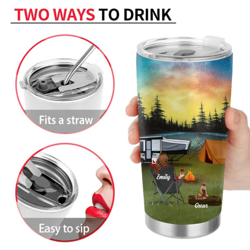 Personalized Night Camping Tumbler - Man/Woman/Couple/Parents With Up to 2 Kids And 4 Pets - Gift For Camping Lover - Camping Partners For Life