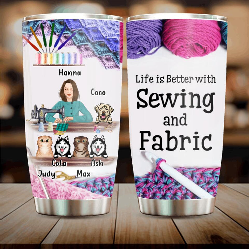 Personalized Sewing Woman with Pets - Mother's Day Gift For Mom/Grandma with up to 5 Pets - Sewing Is My Therapy