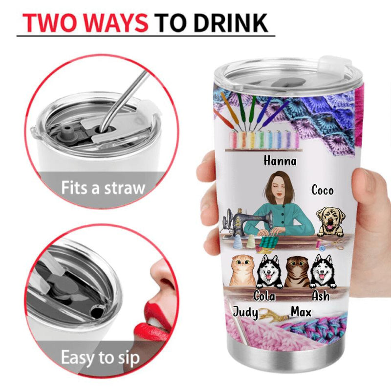 Personalized Sewing Woman with Pets - Mother's Day Gift For Mom/Grandma with up to 5 Pets - Sewing Is My Therapy