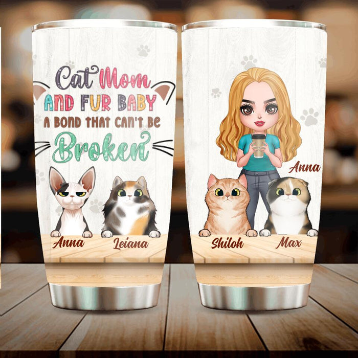 Custom Personalized Cat Mom Chibi Tumbler - Gift Idea For Mother's Day/ Cat Lovers With Upto 6 Cats - Cat Mom And Fur Baby A Bond That Can't Be Broken