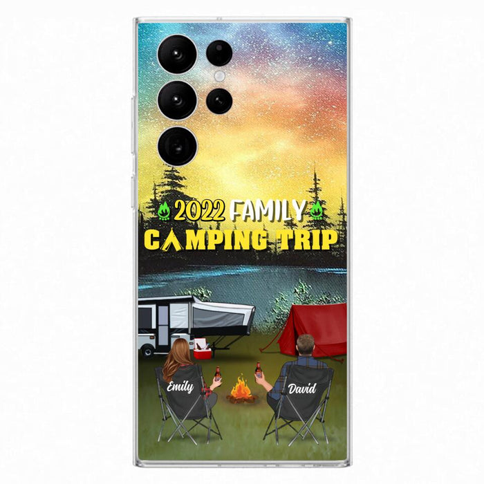 Custom Personalized Family Camping Trip Phone Case - Couple/ Single Parent/ Parents With Upto 2 Kids And 3 Pets - Gift Idea For Whole Family/ Camping Lover - Case For iPhone And Samsung