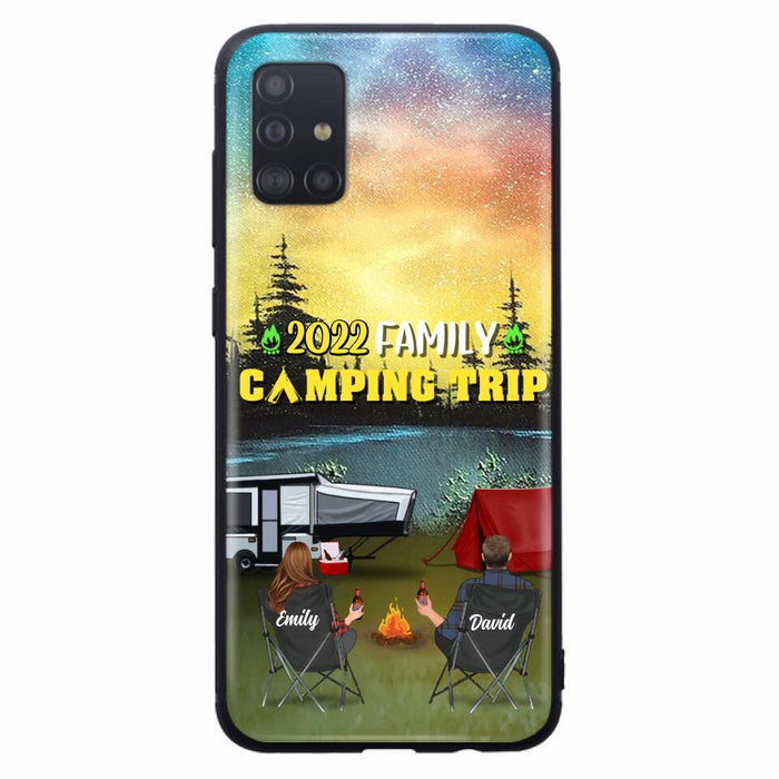 Custom Personalized Family Camping Trip Phone Case - Couple/ Single Parent/ Parents With Upto 2 Kids And 3 Pets - Gift Idea For Whole Family/ Camping Lover - Case For iPhone And Samsung