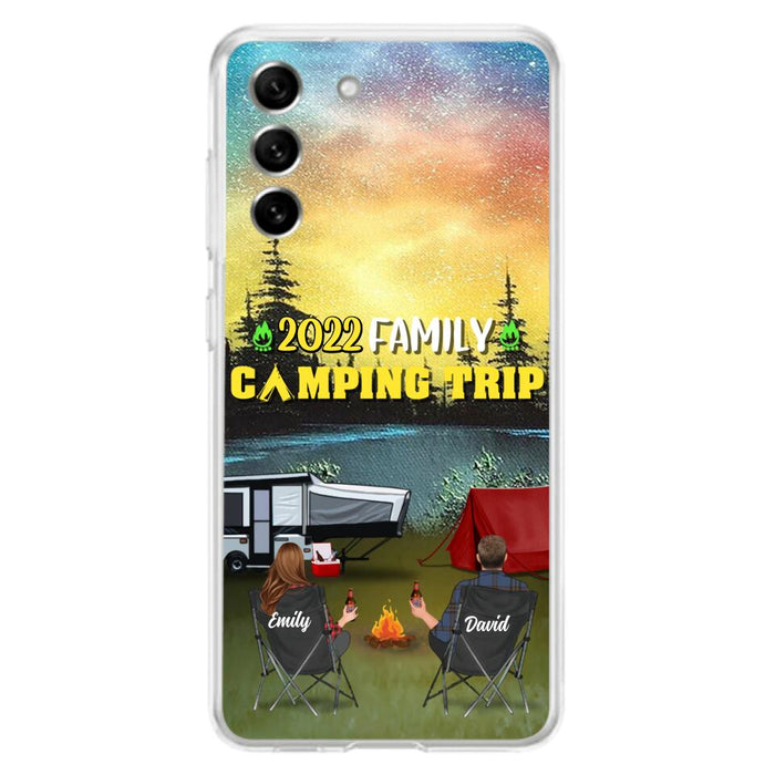 Custom Personalized Family Camping Trip Phone Case - Couple/ Single Parent/ Parents With Upto 2 Kids And 3 Pets - Gift Idea For Whole Family/ Camping Lover - Case For iPhone And Samsung