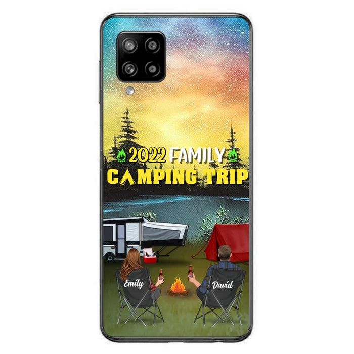 Custom Personalized Family Camping Trip Phone Case - Couple/ Single Parent/ Parents With Upto 2 Kids And 3 Pets - Gift Idea For Whole Family/ Camping Lover - Case For iPhone And Samsung