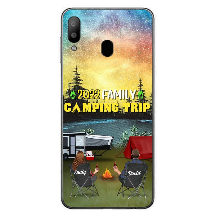 Custom Personalized Family Camping Trip Phone Case - Couple/ Single Parent/ Parents With Upto 2 Kids And 3 Pets - Gift Idea For Whole Family/ Camping Lover - Case For iPhone And Samsung