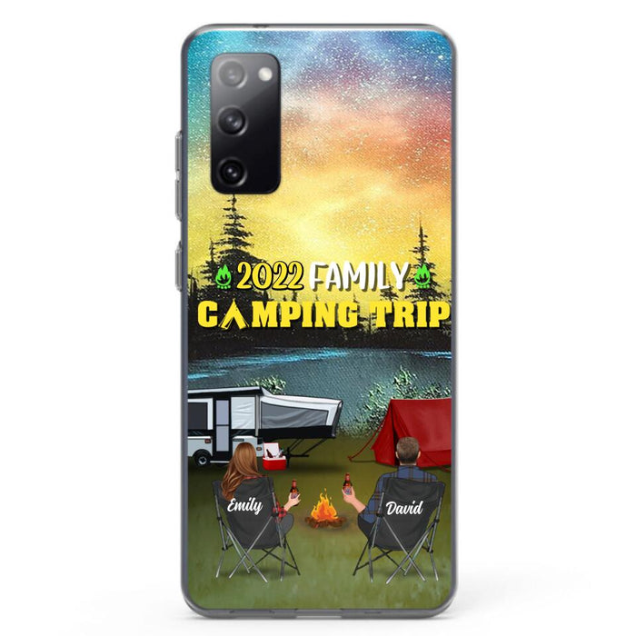 Custom Personalized Family Camping Trip Phone Case - Couple/ Single Parent/ Parents With Upto 2 Kids And 3 Pets - Gift Idea For Whole Family/ Camping Lover - Case For iPhone And Samsung