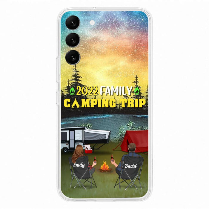 Custom Personalized Family Camping Trip Phone Case - Couple/ Single Parent/ Parents With Upto 2 Kids And 3 Pets - Gift Idea For Whole Family/ Camping Lover - Case For iPhone And Samsung