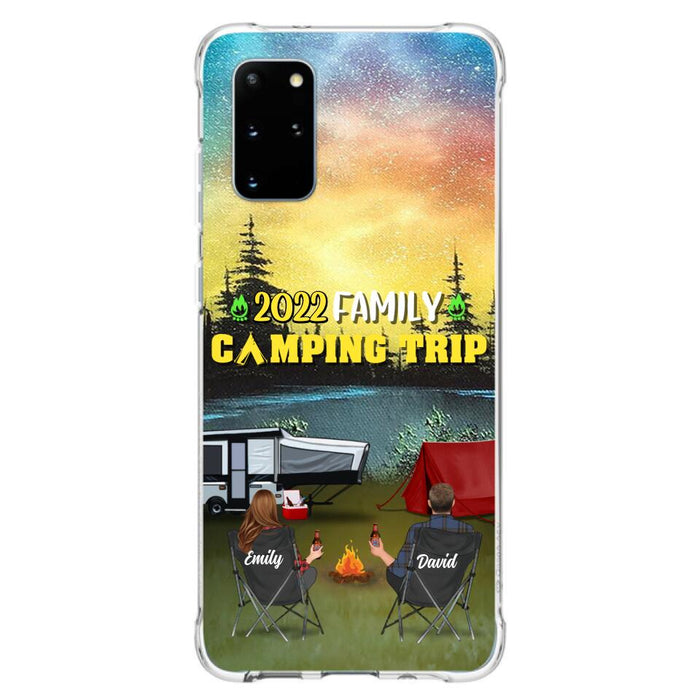 Custom Personalized Family Camping Trip Phone Case - Couple/ Single Parent/ Parents With Upto 2 Kids And 3 Pets - Gift Idea For Whole Family/ Camping Lover - Case For iPhone And Samsung