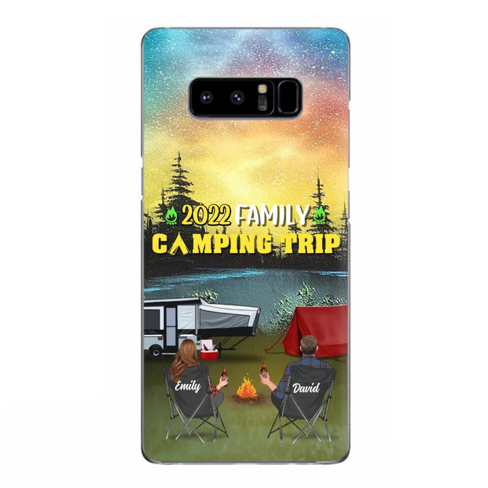 Custom Personalized Family Camping Trip Phone Case - Couple/ Single Parent/ Parents With Upto 2 Kids And 3 Pets - Gift Idea For Whole Family/ Camping Lover - Case For iPhone And Samsung