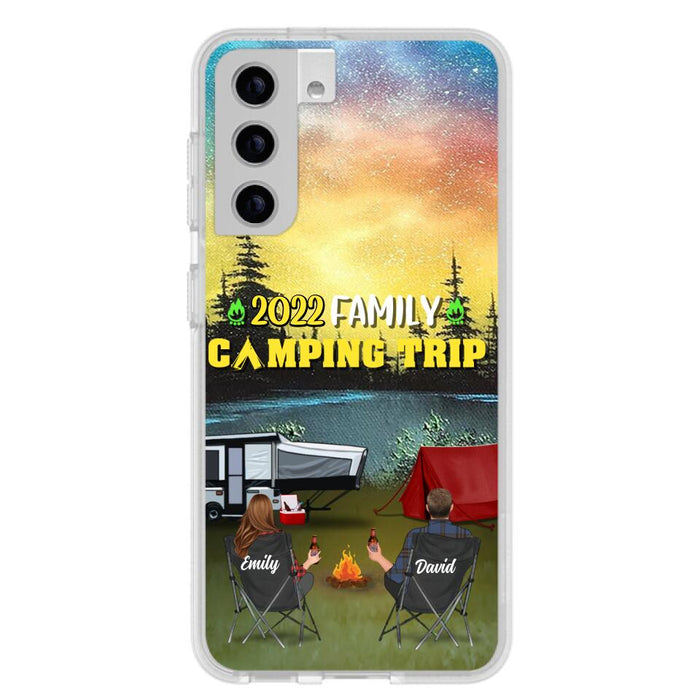 Custom Personalized Family Camping Trip Phone Case - Couple/ Single Parent/ Parents With Upto 2 Kids And 3 Pets - Gift Idea For Whole Family/ Camping Lover - Case For iPhone And Samsung