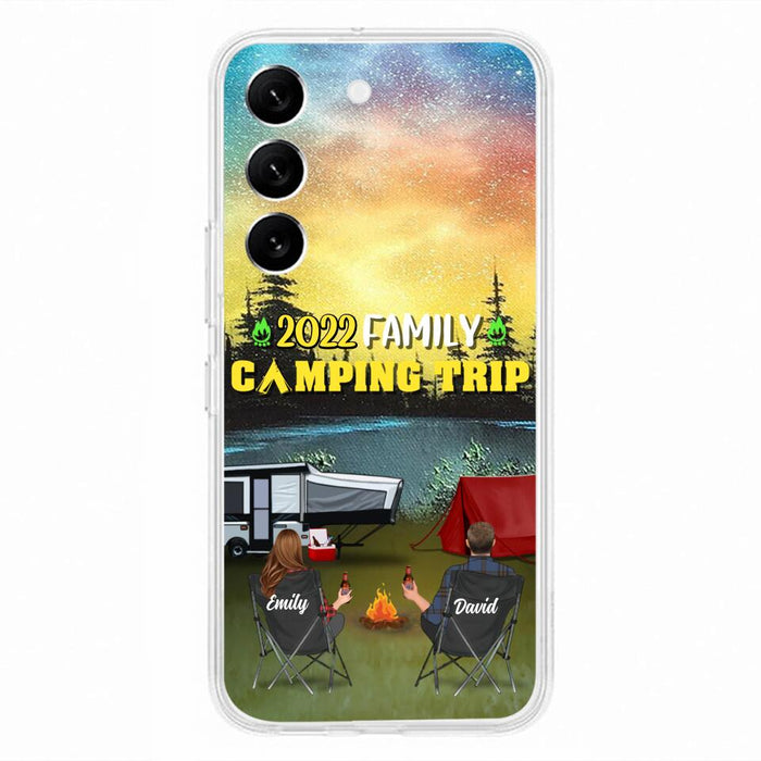 Custom Personalized Family Camping Trip Phone Case - Couple/ Single Parent/ Parents With Upto 2 Kids And 3 Pets - Gift Idea For Whole Family/ Camping Lover - Case For iPhone And Samsung