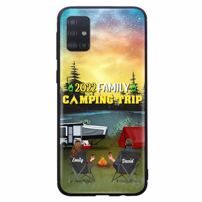 Custom Personalized Family Camping Trip Phone Case - Couple/ Single Parent/ Parents With Upto 2 Kids And 3 Pets - Gift Idea For Whole Family/ Camping Lover - Case For iPhone And Samsung