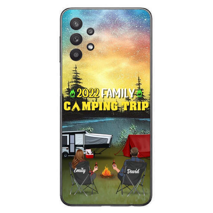 Custom Personalized Family Camping Trip Phone Case - Couple/ Single Parent/ Parents With Upto 2 Kids And 3 Pets - Gift Idea For Whole Family/ Camping Lover - Case For iPhone And Samsung