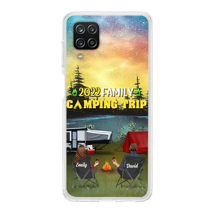 Custom Personalized Family Camping Trip Phone Case - Couple/ Single Parent/ Parents With Upto 2 Kids And 3 Pets - Gift Idea For Whole Family/ Camping Lover - Case For iPhone And Samsung