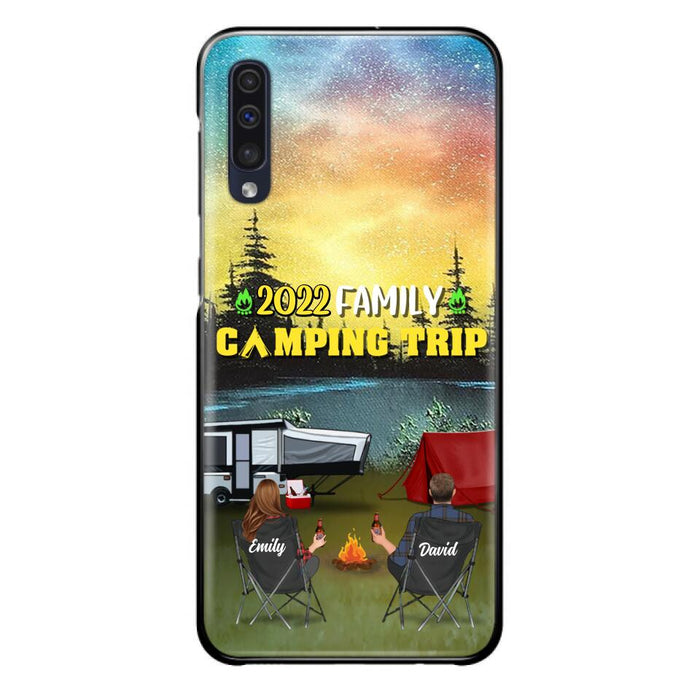 Custom Personalized Family Camping Trip Phone Case - Couple/ Single Parent/ Parents With Upto 2 Kids And 3 Pets - Gift Idea For Whole Family/ Camping Lover - Case For iPhone And Samsung