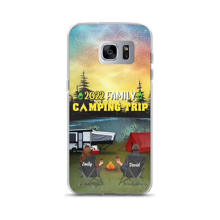 Custom Personalized Family Camping Trip Phone Case - Couple/ Single Parent/ Parents With Upto 2 Kids And 3 Pets - Gift Idea For Whole Family/ Camping Lover - Case For iPhone And Samsung