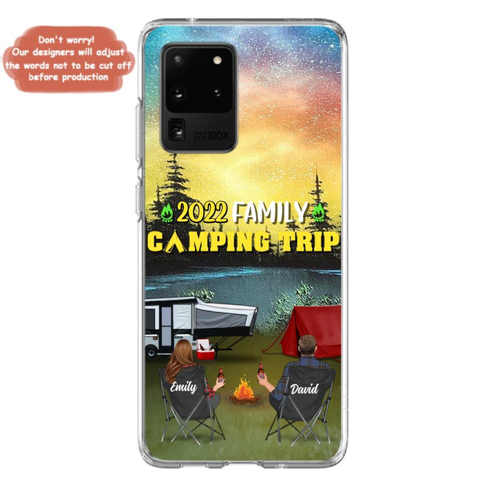 Custom Personalized Family Camping Trip Phone Case - Couple/ Single Parent/ Parents With Upto 2 Kids And 3 Pets - Gift Idea For Whole Family/ Camping Lover - Case For iPhone And Samsung