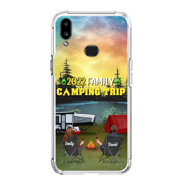 Custom Personalized Family Camping Trip Phone Case - Couple/ Single Parent/ Parents With Upto 2 Kids And 3 Pets - Gift Idea For Whole Family/ Camping Lover - Case For iPhone And Samsung