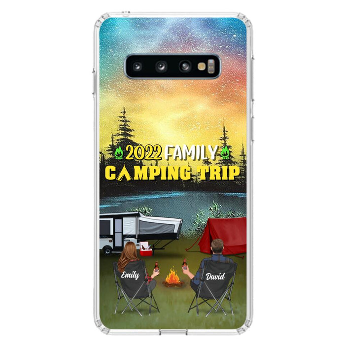 Custom Personalized Family Camping Trip Phone Case - Couple/ Single Parent/ Parents With Upto 2 Kids And 3 Pets - Gift Idea For Whole Family/ Camping Lover - Case For iPhone And Samsung