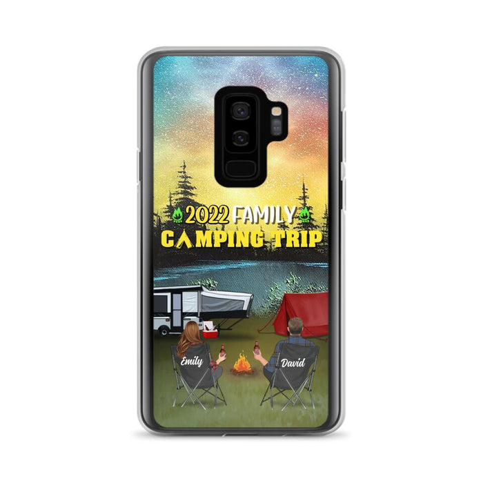 Custom Personalized Family Camping Trip Phone Case - Couple/ Single Parent/ Parents With Upto 2 Kids And 3 Pets - Gift Idea For Whole Family/ Camping Lover - Case For iPhone And Samsung