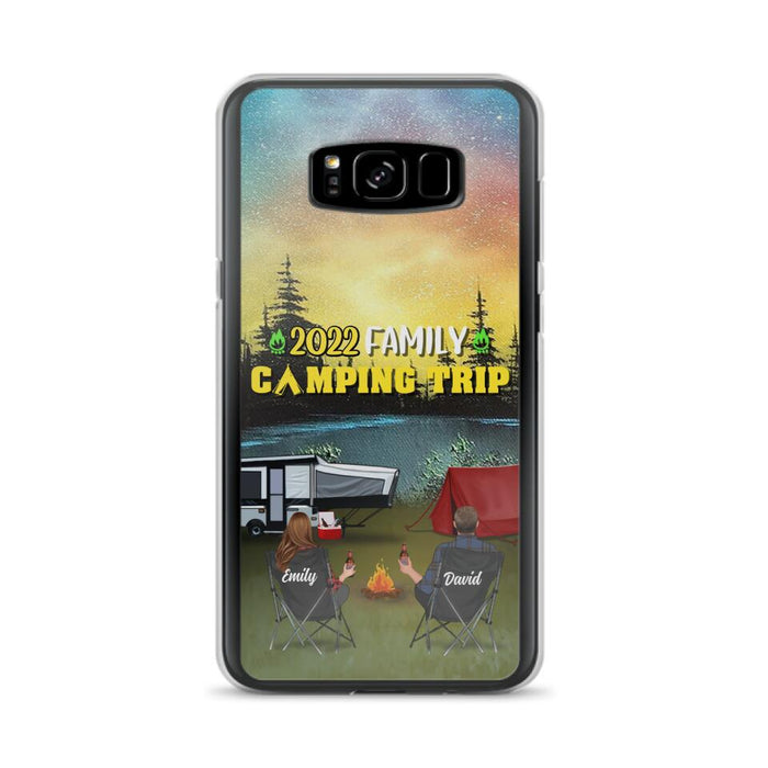 Custom Personalized Family Camping Trip Phone Case - Couple/ Single Parent/ Parents With Upto 2 Kids And 3 Pets - Gift Idea For Whole Family/ Camping Lover - Case For iPhone And Samsung