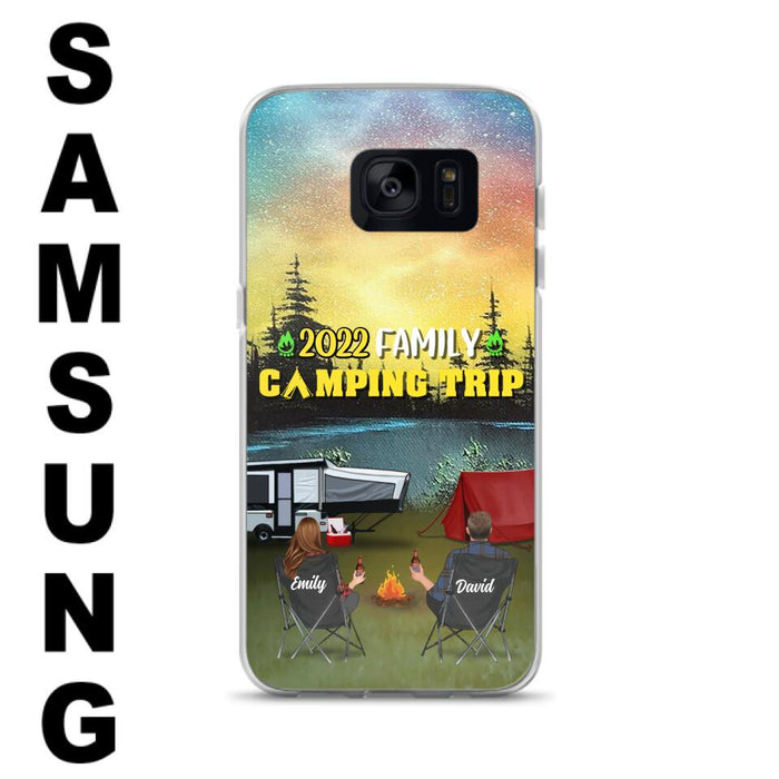 Custom Personalized Family Camping Trip Phone Case - Couple/ Single Parent/ Parents With Upto 2 Kids And 3 Pets - Gift Idea For Whole Family/ Camping Lover - Case For iPhone And Samsung