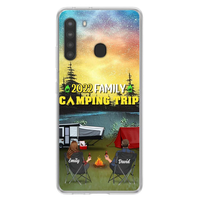 Custom Personalized Family Camping Trip Phone Case - Couple/ Single Parent/ Parents With Upto 2 Kids And 3 Pets - Gift Idea For Whole Family/ Camping Lover - Case For iPhone And Samsung