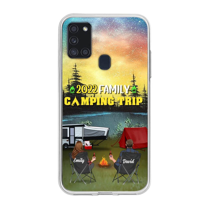 Custom Personalized Family Camping Trip Phone Case - Couple/ Single Parent/ Parents With Upto 2 Kids And 3 Pets - Gift Idea For Whole Family/ Camping Lover - Case For iPhone And Samsung