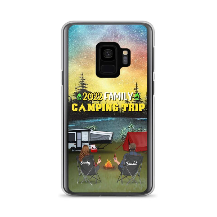 Custom Personalized Family Camping Trip Phone Case - Couple/ Single Parent/ Parents With Upto 2 Kids And 3 Pets - Gift Idea For Whole Family/ Camping Lover - Case For iPhone And Samsung