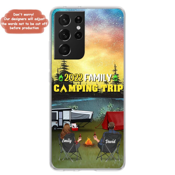 Custom Personalized Family Camping Trip Phone Case - Couple/ Single Parent/ Parents With Upto 2 Kids And 3 Pets - Gift Idea For Whole Family/ Camping Lover - Case For iPhone And Samsung