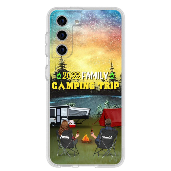 Custom Personalized Family Camping Trip Phone Case - Couple/ Single Parent/ Parents With Upto 2 Kids And 3 Pets - Gift Idea For Whole Family/ Camping Lover - Case For iPhone And Samsung