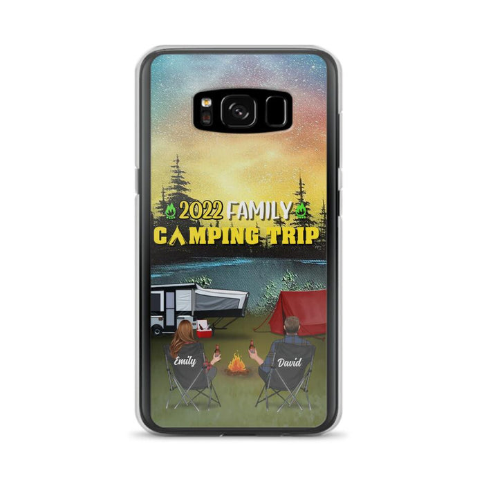 Custom Personalized Family Camping Trip Phone Case - Couple/ Single Parent/ Parents With Upto 2 Kids And 3 Pets - Gift Idea For Whole Family/ Camping Lover - Case For iPhone And Samsung