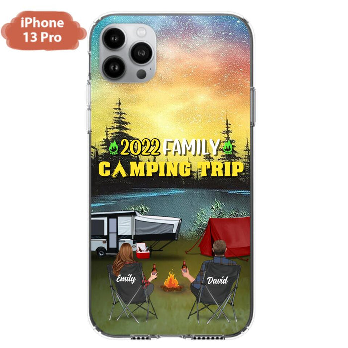 Custom Personalized Family Camping Trip Phone Case - Couple/ Single Parent/ Parents With Upto 2 Kids And 3 Pets - Gift Idea For Whole Family/ Camping Lover - Case For iPhone And Samsung