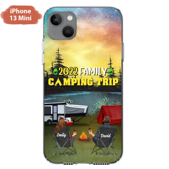 Custom Personalized Family Camping Trip Phone Case - Couple/ Single Parent/ Parents With Upto 2 Kids And 3 Pets - Gift Idea For Whole Family/ Camping Lover - Case For iPhone And Samsung