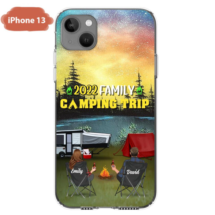 Custom Personalized Family Camping Trip Phone Case - Couple/ Single Parent/ Parents With Upto 2 Kids And 3 Pets - Gift Idea For Whole Family/ Camping Lover - Case For iPhone And Samsung