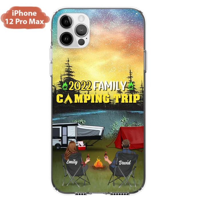 Custom Personalized Family Camping Trip Phone Case - Couple/ Single Parent/ Parents With Upto 2 Kids And 3 Pets - Gift Idea For Whole Family/ Camping Lover - Case For iPhone And Samsung