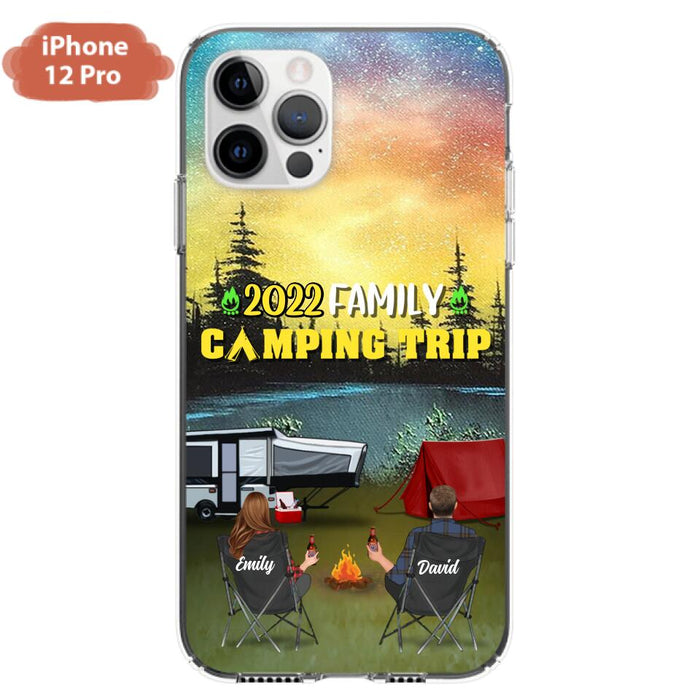 Custom Personalized Family Camping Trip Phone Case - Couple/ Single Parent/ Parents With Upto 2 Kids And 3 Pets - Gift Idea For Whole Family/ Camping Lover - Case For iPhone And Samsung